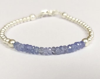 AAA Tanzanite Bracelet, Sterling Silver Faceted Rondelle Beads, 7 Inch