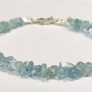 Handmade Raw Aquamarine Jewelry Bracelet, AAA+ Aquamarine Chips Bracelet, Sky Aquamarine Beads Raw Chips Nuggets Jewelry Bracelet For Party