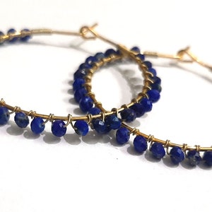 Lapis Lazuli Hoop Earrings, Finest genuine Lapis Rondelle Earrings, Lapis Lazuli Loop Earrings, natural Lapis, little princess Jewelry