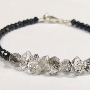 Herkimer Diamond Bracelet,Natural Black Tourmaline & Diamond Quartz Beads Bracelet, 3mm Tourmaline Beads Nuggets Diamond Jewelry Bracelet