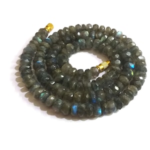 Handmade AAA Labradorite Necklace: Blue Fire Rondelle Beads, 18 Inches