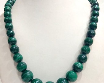AAA Green Malachite Rondelle Necklace: Natural Gemstone Beads, 19 Inch