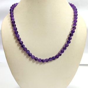 AAA Amethyst Bead Necklace: Handmade Gemstone Jewelry, 8mm, 18.25 Inches