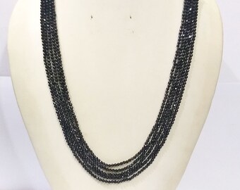 Handmade Black Tourmaline Necklace: 5-Strand Rondelle Gemstone Beads