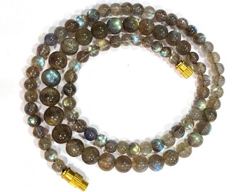 Blue Fire Labradorite Necklace: Handmade Round Bead Gemstone Necklace