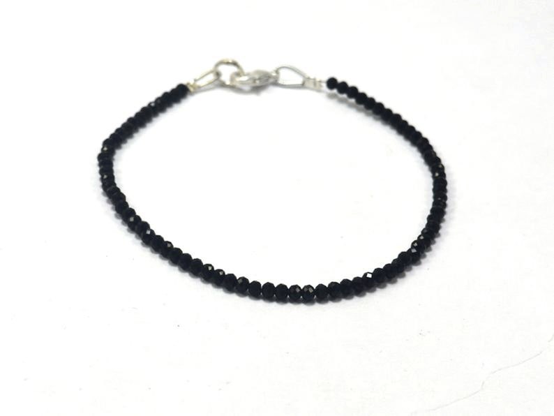 Black Tourmaline Jewelry Bracelet Faceted Dainty Tourmaline Jewellery Black Tourmaline 3-4mm Jewelry Bracelet Beaded Tiny Bracelet