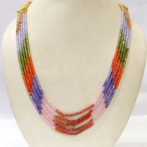 Multi Cubic Zirconia Beaded Necklace: 5 Layer Rondelle Jewelry