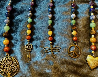 Seven Chakras Bag Charm, Gemstone Yoga Keychain, Meditation Zipper Pull, Reiki Handmade Spiritual Gift