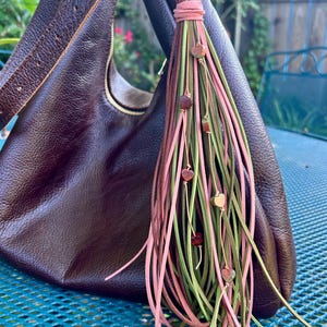 Extra Long Boho Tassel Purse Charm, Suede Bag Accessory, Star or Heart Beads