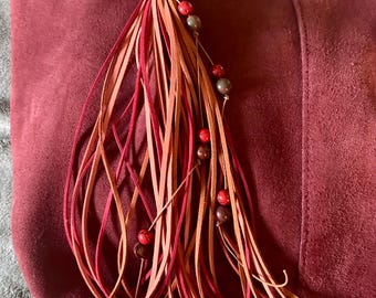 Extra Long Suede Tassel Charm, Boho Agate Tiger Eye Bag Accessory