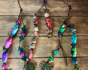 Beaded Bag Charm, Gemstone Dangle, Butterfly Zipper Pull, Southwest Accessory