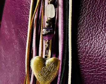 Heart Locket Boho Purse Tassel, Suede Bag Charm, Photo Locket Keychain, Handmade Bridesmaid Gift