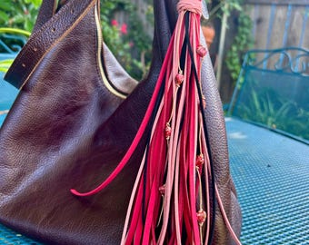 Boho Suede Tassel, Celestial Stars or Heart Beads, Extra Long Purse Flair (12 inches)
