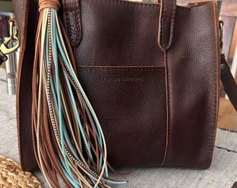 Suede Tassel Bag Charm with Studs | Boho Leather Purse Tassel (8 or 11 inch)