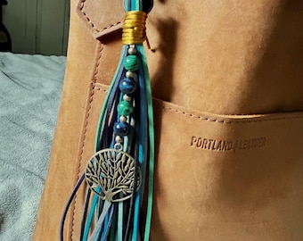 Greens, Gold, and Corals Tassel and Beads Purse Flair