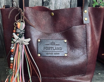 Boho Tassel & Beaded Charm Set, 2-in-1 Purse Charm, Genuine Leather, Handmade Bag Accessory Gift