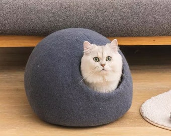 Handmade Wool Cat Bed Cave  | Cat Cave | Cat Bed | Natural Organic Merino Felt Wool | Handmade Round Style | Pet Bed