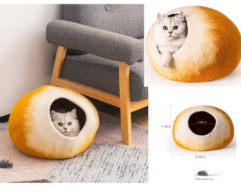 Cat Cave | Cat Bed | Natural Organic Merino Felt Wool | Handmade Round Style | Pet Bed