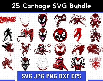 25 Pacchetto SVG Carnage, Modello SVG Carnage, SVG digitale, Sublimazione, File Cricut, Film abbozzato Svg / Pdf / Png