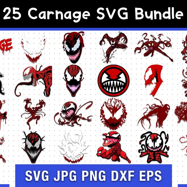 Paquete SVG de 25 Carnage, plantilla Carnage SVG, SVG digital, sublimación, archivo Cricut, película esbozada Svg / Pdf / Png