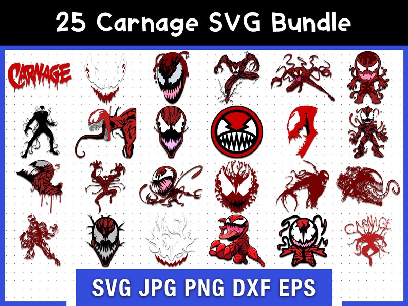 25 Carnage SVG Bundle, Carnage SVG Template, Digital SVG, Sublimation, Cricut File, Movie Sketched Svg Pdf Png image 1