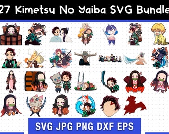 27 Pacchetto SVG Kimetsu No Yaiba, Modello SVG Kimetsu No Yaiba, SVG digitale, Sublimazione, File Cricut, Film abbozzato Svg / Pdf / Png