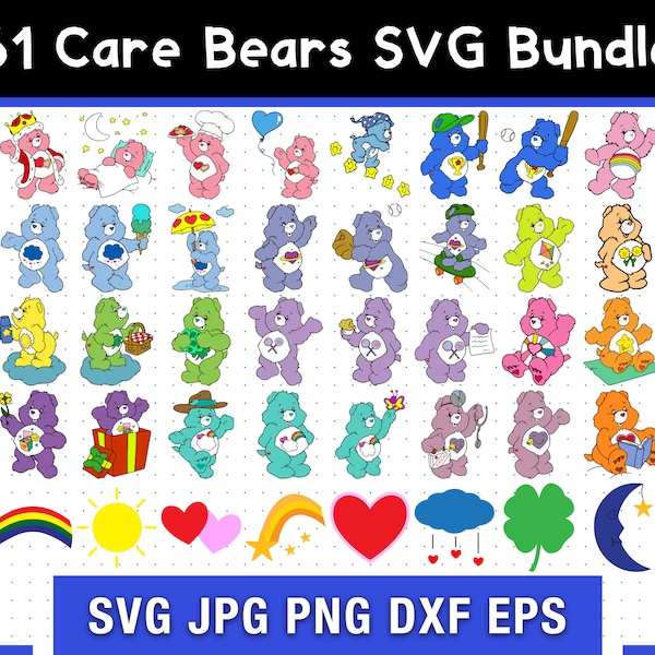 51 Care Bears SVG Bundle, Care Bears SVG Template, Digital SVG, Sublimation, Cricut File, Movie Sketched Svg | Pdf | Png