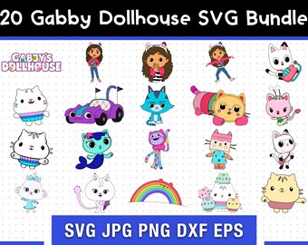 20 Paquete SVG Gabby Dollhouse, Plantilla SVG Gabby Dollhouse, SVG digital, Sublimación, Archivo Cricut, Película esbozada Svg / Pdf / Png