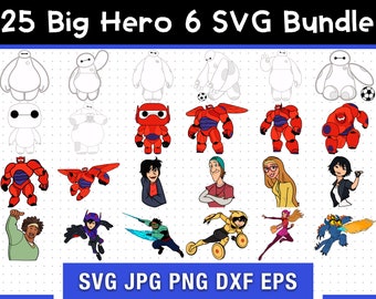 25 Pacchetto SVG Big Hero 6, Modello SVG Big Hero 6, SVG digitale, Sublimazione, File Cricut, Film abbozzato Svg / Pdf / Png