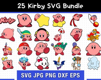 25 Paquete Kirby SVG, Plantilla Kirby SVG, SVG digital, Sublimación, Archivo Cricut, Película esbozada Svg / Pdf / Png