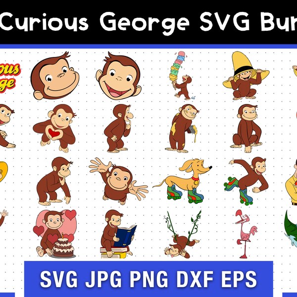 25 Curious George SVG Bundle, Curious George SVG Template, Digital SVG, Sublimation, Cricut File, Movie Sketched Svg | Pdf | Png