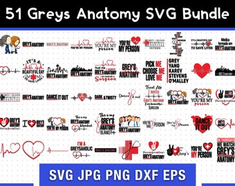 51 Greys Anatomy SVG Bundle, Greys Anatomy SVG Template, Digital SVG, Sublimation, Cricut File, Movie Sketched Svg | Pdf | Png