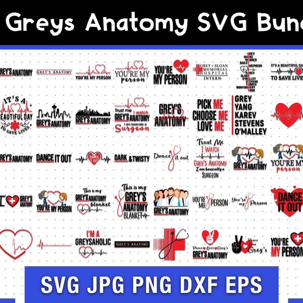 51 Greys Anatomy SVG Bundle, Greys Anatomy SVG Template, Digital SVG, Sublimation, Cricut File, Movie Sketched Svg | Pdf | Png