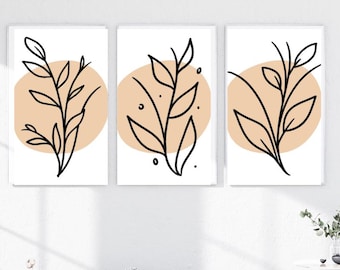 Neutral Botanical Wall Art Set – Modern Line Art Plant Prints, Minimalist Nature Decor