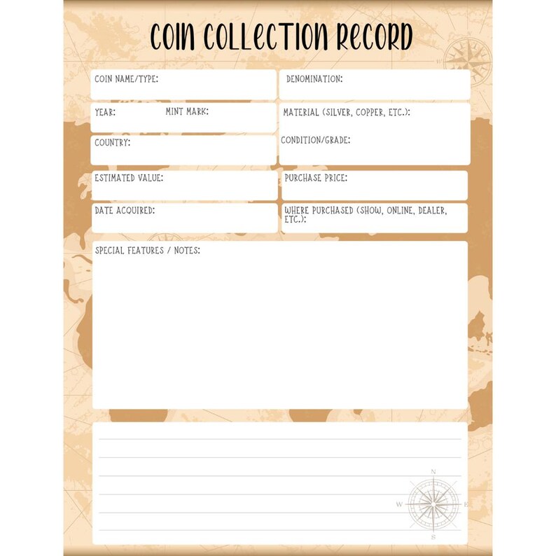 Coin Order Sheet Coin Collector's Log Book: Numismatic Collection Tracker - Etsy