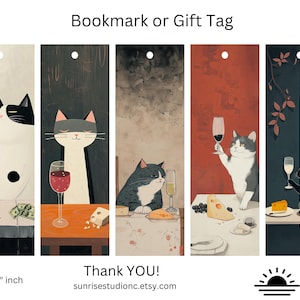 Cat & Wine Bookmark Set: Elegant Reader Gift Tags