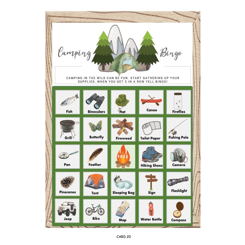 Camping Bingo, Fun for Kids, Adventure Time Bingo - Etsy
