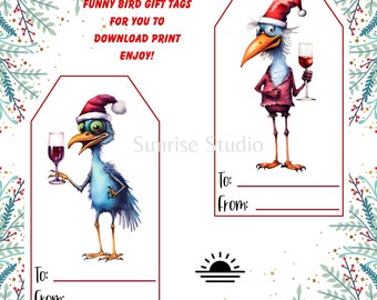 Gift Tags for Your Christmas Cheer Funny Bird Gift Tags Printable Gift Tags Personalize Your Gift