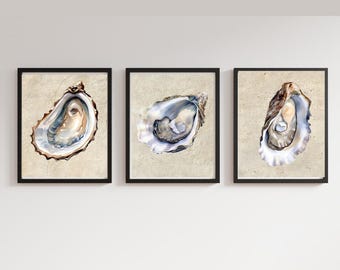 Oyster Shell Wall Art Set: Coastal Beach House Decor (Digital Download)