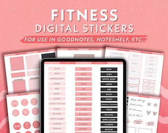 Pink Fitness Digital Stickers Bundle | Workout & health digital stickers for GoodNotes, Notability, Noteshelf | Weight loss digital stickers