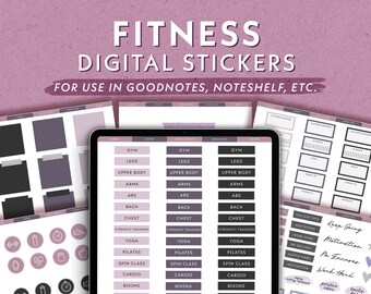 Purple Fitness Digital Stickers Bundle | Workout & health digital stickers for GoodNotes, Noteshelf | Weight loss digital stickers