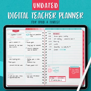 Undated Blue and Pink Landscape Teacher Digital Planner for iPad and Tablet | Teacher Digital Planner for GoodNotes, Notability, Noteshelf