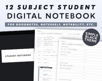 Black Digital Student Notebook for GoodNotes, Notability, Noteshelf