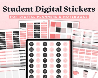 Student Digital Stickers for iPad & Tablet | Pink digital stickers for students | GoodNotes student stickers | Academic digital stickers