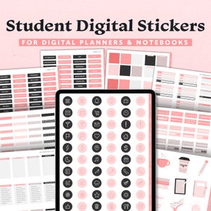 Student Digital Stickers for iPad & Tablet | Pink digital stickers for students | GoodNotes student stickers | Academic digital stickers
