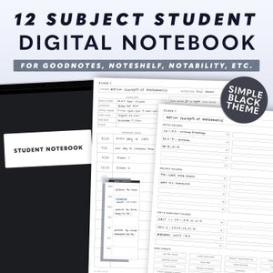 Black Digital Student Notebook for GoodNotes, Notability, Noteshelf