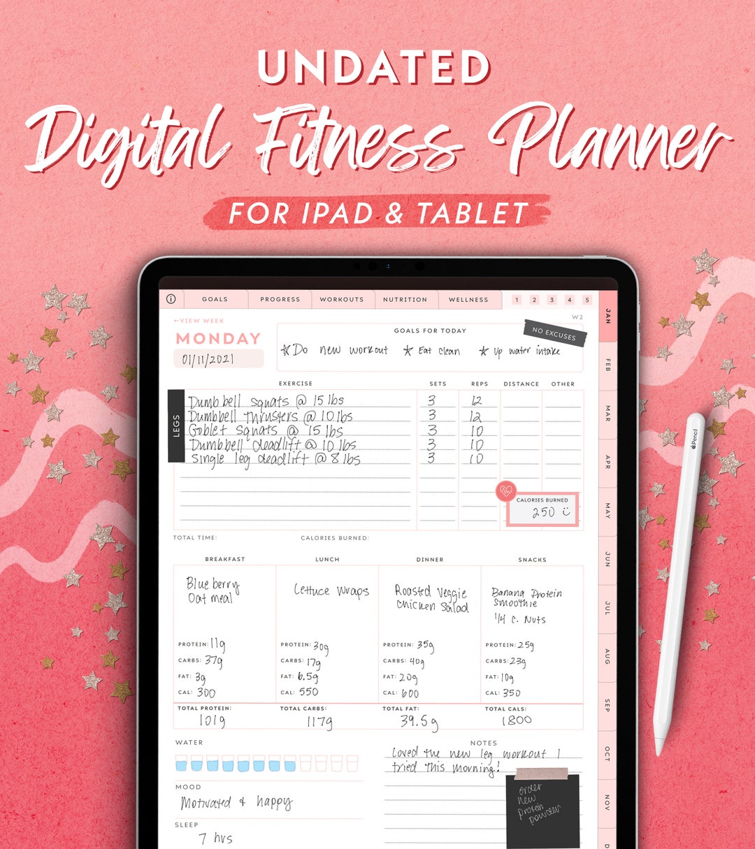 Fitness Digital Planner for iPad & Tablet: Wellness Tracker (digital ...