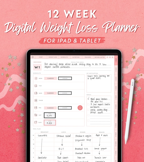12 Week Weight Loss Digital Planner for GoodNotes, Notability, Noteshelf (PDF)