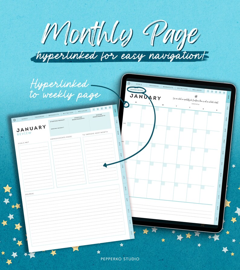 Portrait Fitness Digital Planner for iPad and Tablet | Undated Wellness ...