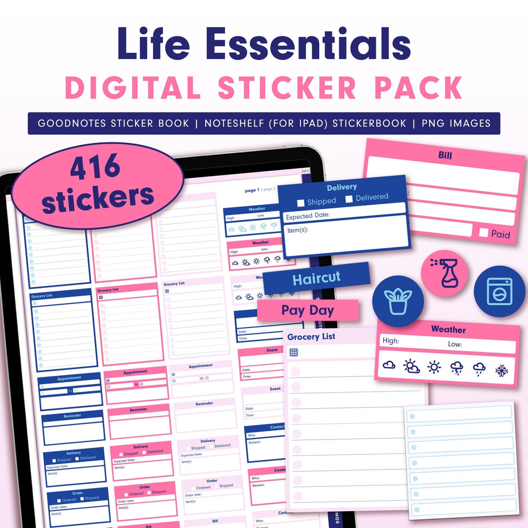 Life Essentials Digital Stickers for Goodnotes, Noteshelf, Notability ...